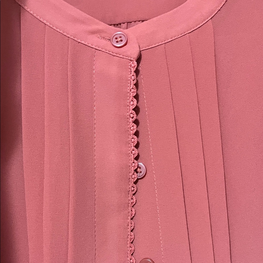 LOFT Rose Pink Pleated Button-Front Blouse - Picture 4 of 4